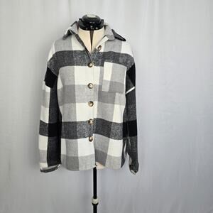 judson & co. Button Down Flannel Women's XL Black White Checkered Heavyweight
